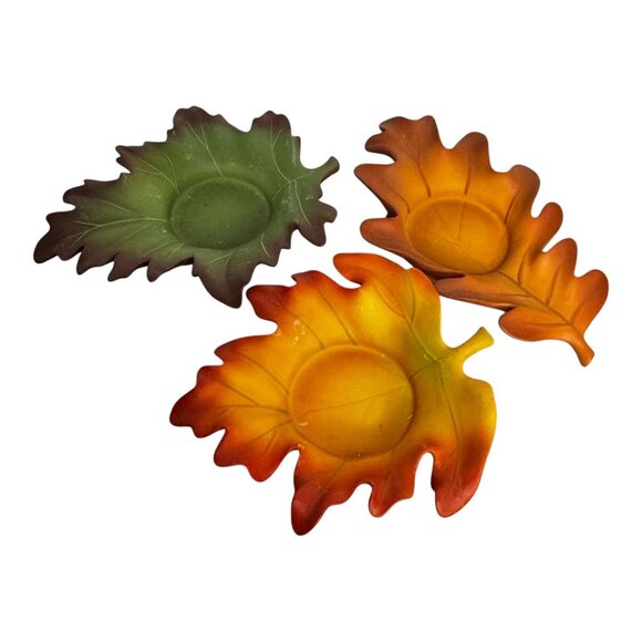 Partylite Whispering Leaves Tealight Trio Ceramic Candle Holders Autumn Colors - Picture 2 of 8